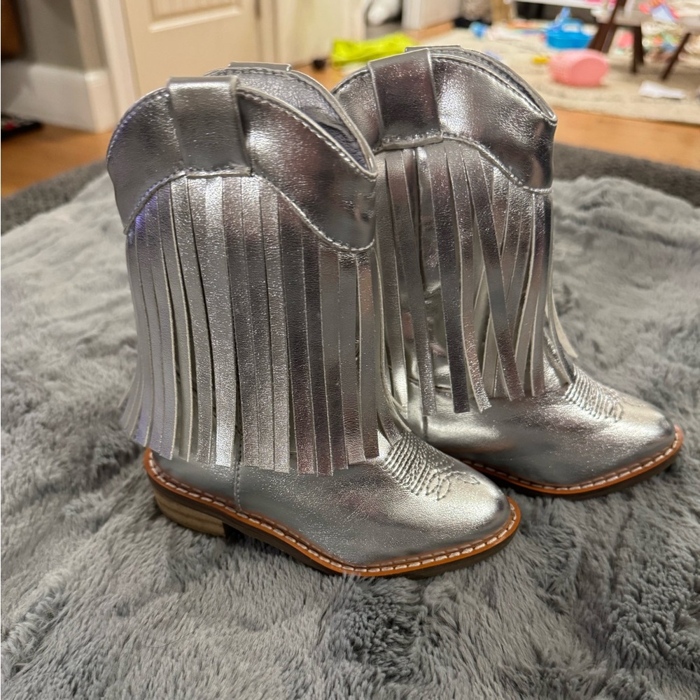 Metallic silver fringe cowboy boots
